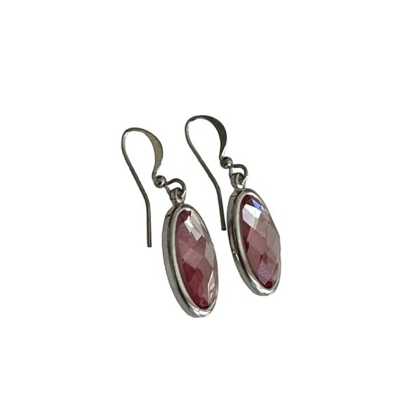 Silver Toned Pink Crystal Drop Earrings Fashion Earrings - Picture 2 of 4